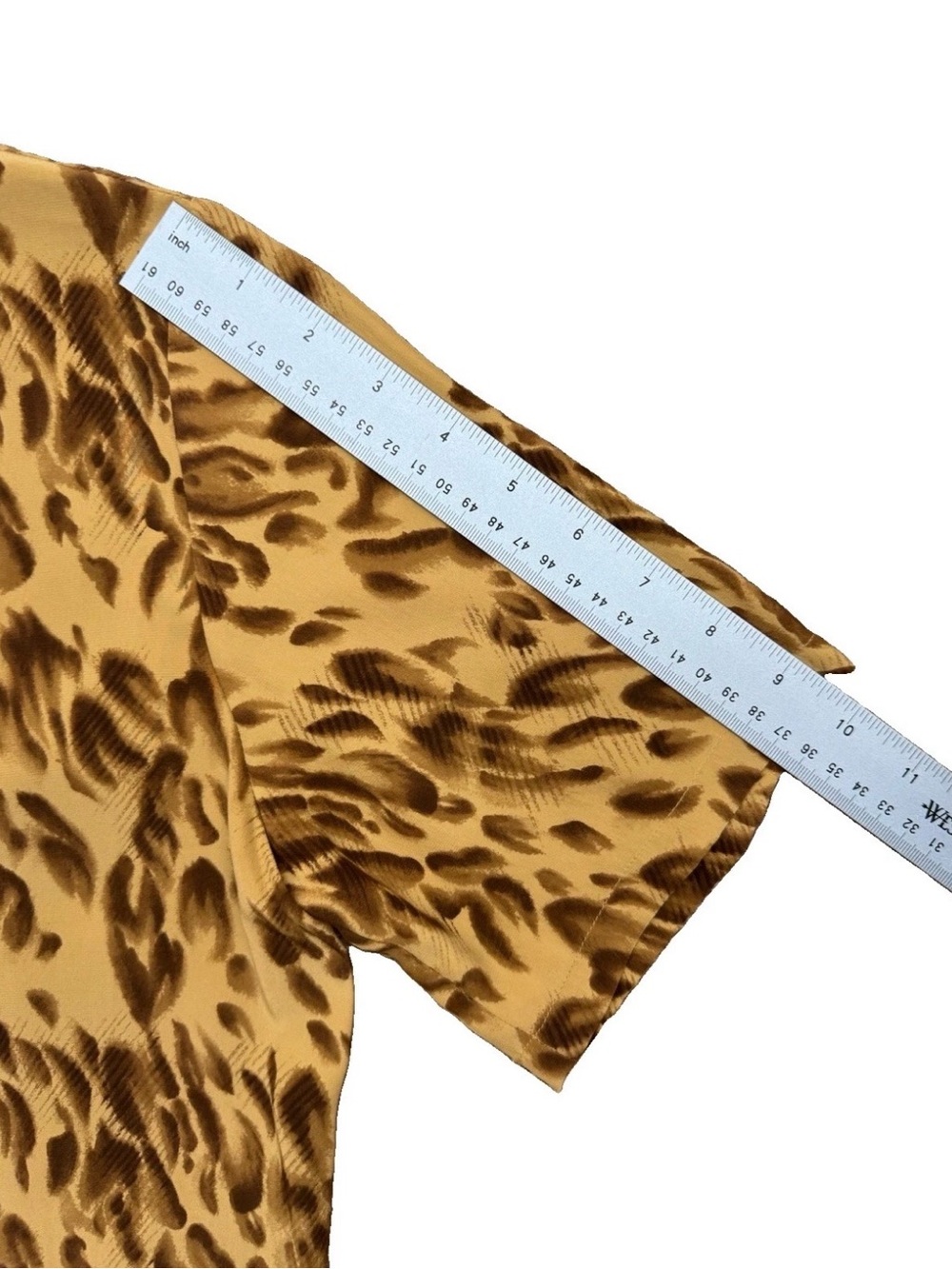 Women’s Leopard Print Short Sleeve 100% Silk Blouse - Tan - Picture 15 of 16